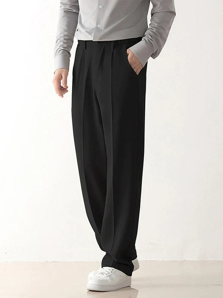 Schwarze Herren-Casual-Hose, Polyester, locker geschnitten, gerade, modisch, bequem.