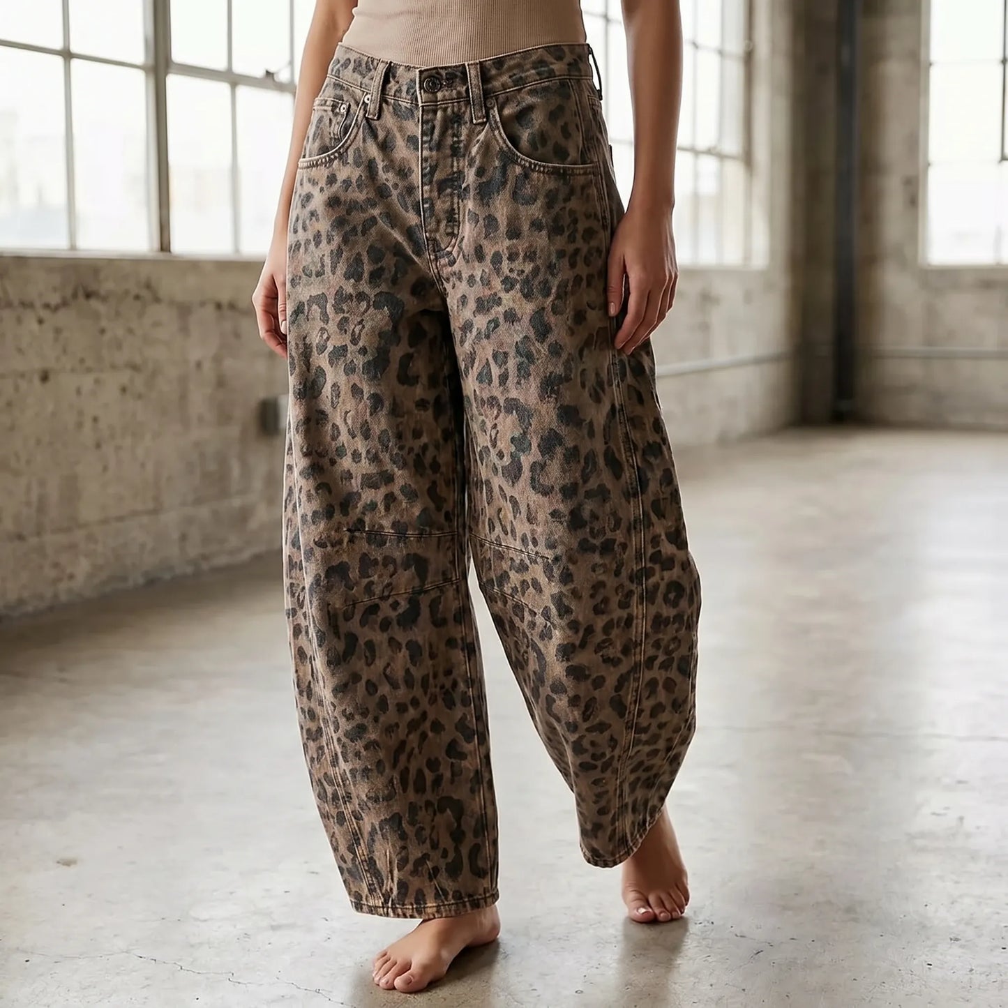 Leopard Print Barrel Jeans -  Frances