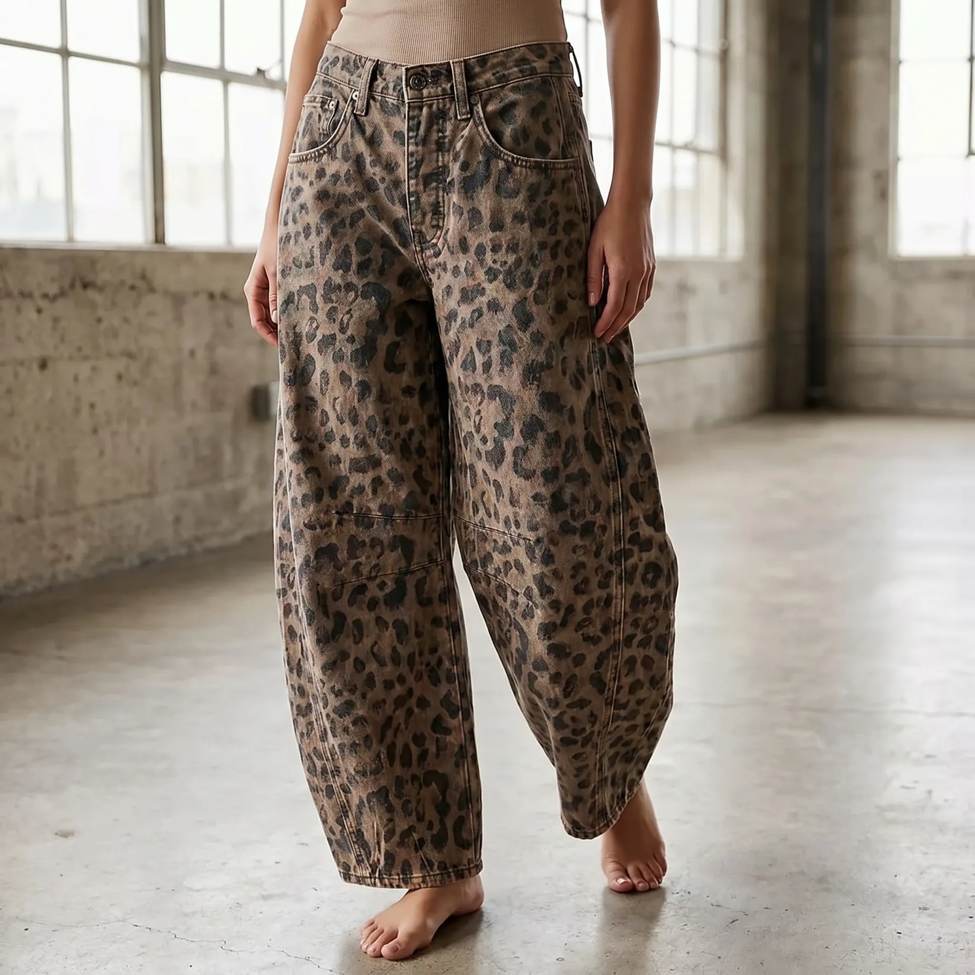 Leopard Print Barrel Jeans -  Frances