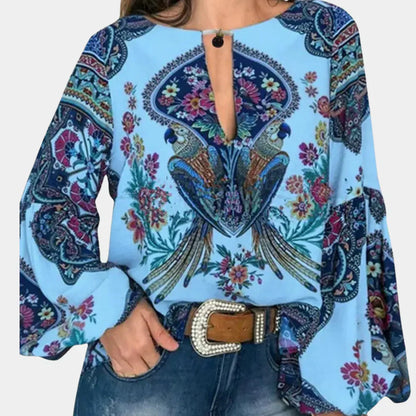 Höstlig damblus med blommönster – Isabelle