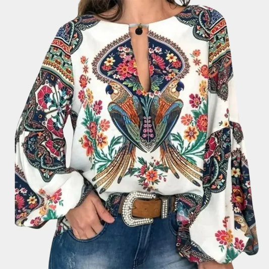 Höstlig damblus med blommönster – Isabelle
