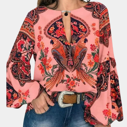Höstlig damblus med blommönster – Isabelle