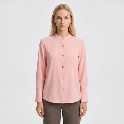 Long-Sleeve Blouse With Oversized Buttons - Rose