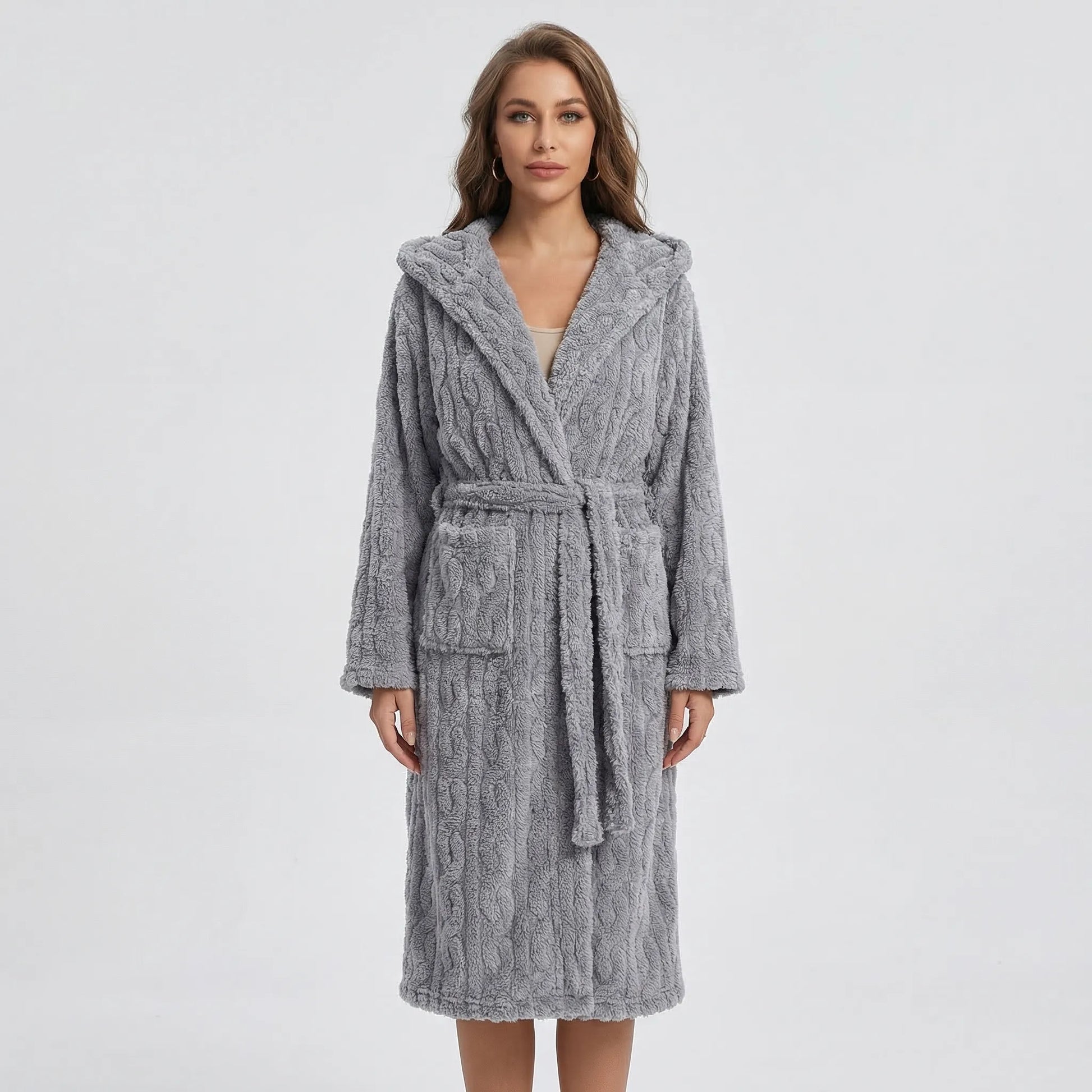Long Hooded Dressing Gown With Belt - Brittany