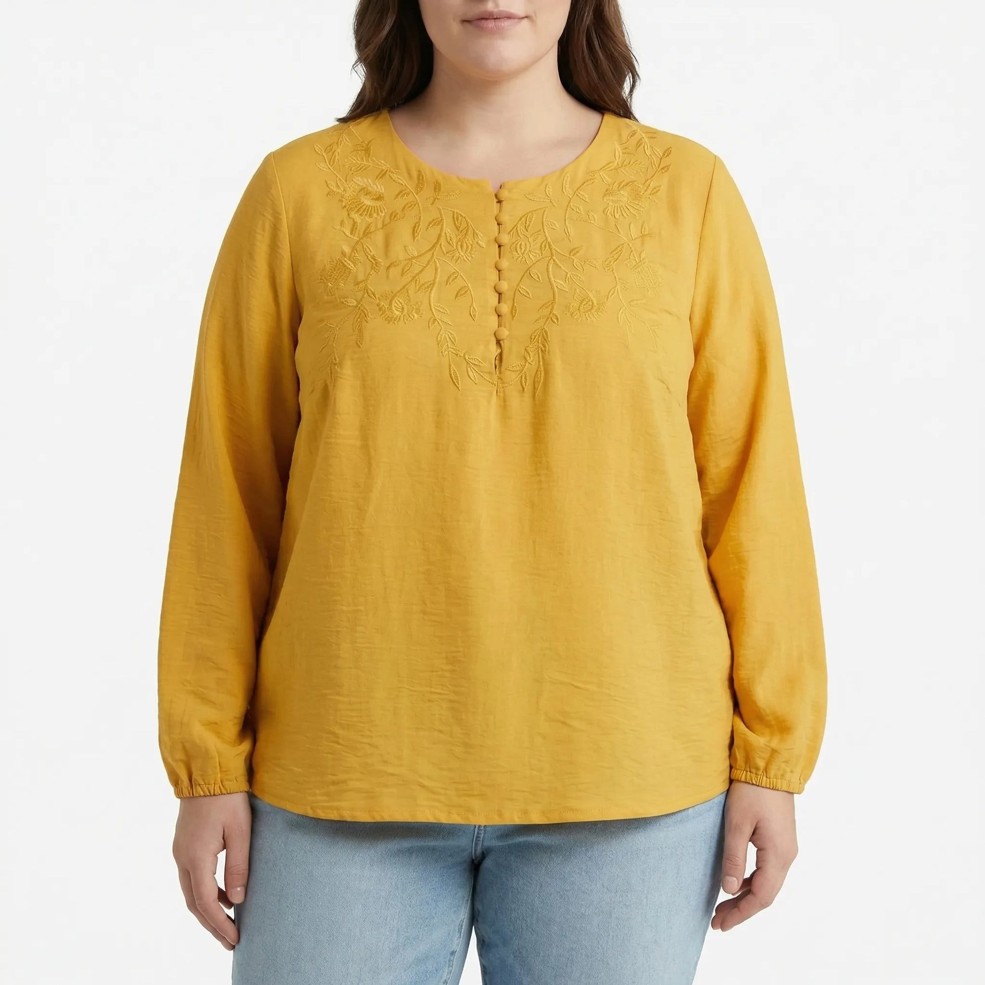 Loose Long Sleeve Embroidered Shirt - Joan