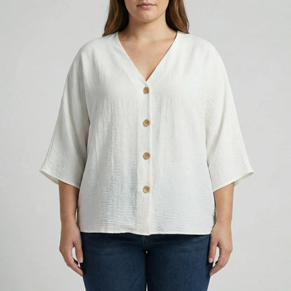 Loose V-Neck Long Sleeve Blouse - Vera