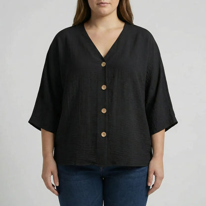 Loose V-Neck Long Sleeve Blouse - Vera