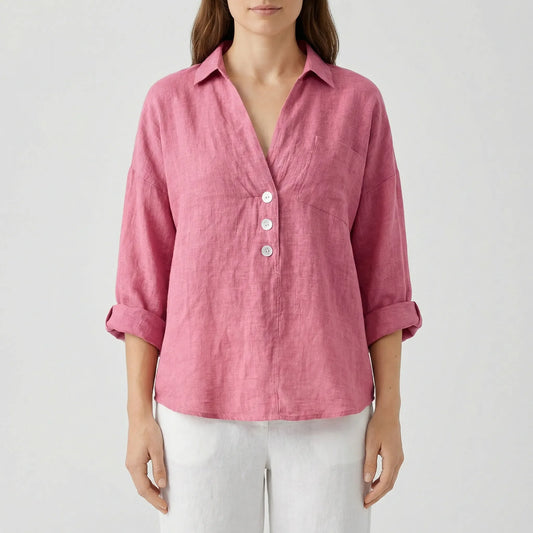 Losse Blouse Met Lange Mouwen En V-Hals - Vicky