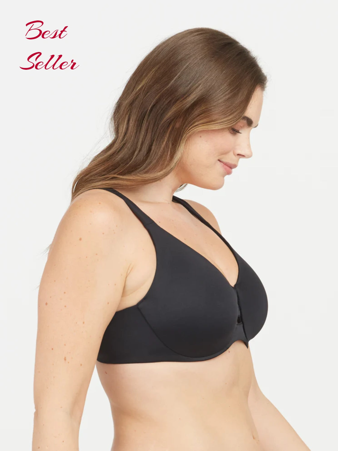 Schwarzer Minimizer-BH für Damen, nahtlos, bequem, Bestseller, seitliche Ansicht.