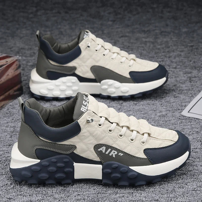 Herren Sportschuhe, atmungsaktiv, Luftkissen, beige und grau, rutschfeste Sohle.