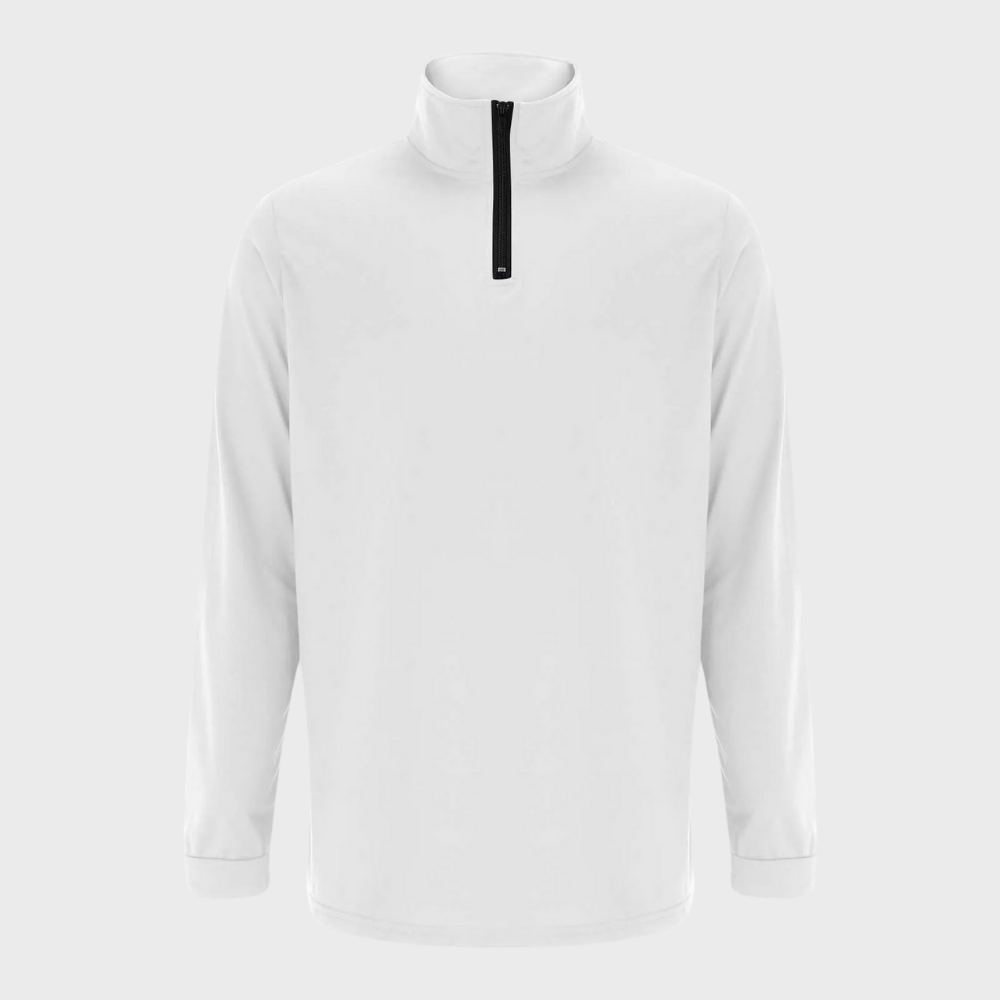 Weiße Herren-Fleecejacke mit Reißverschluss, langärmelig, warm, bequem, modisch.