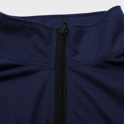 Dunkelblauer Herrenpullover mit Reißverschluss, Baumwolle, modisch, bequem, hochwertig.