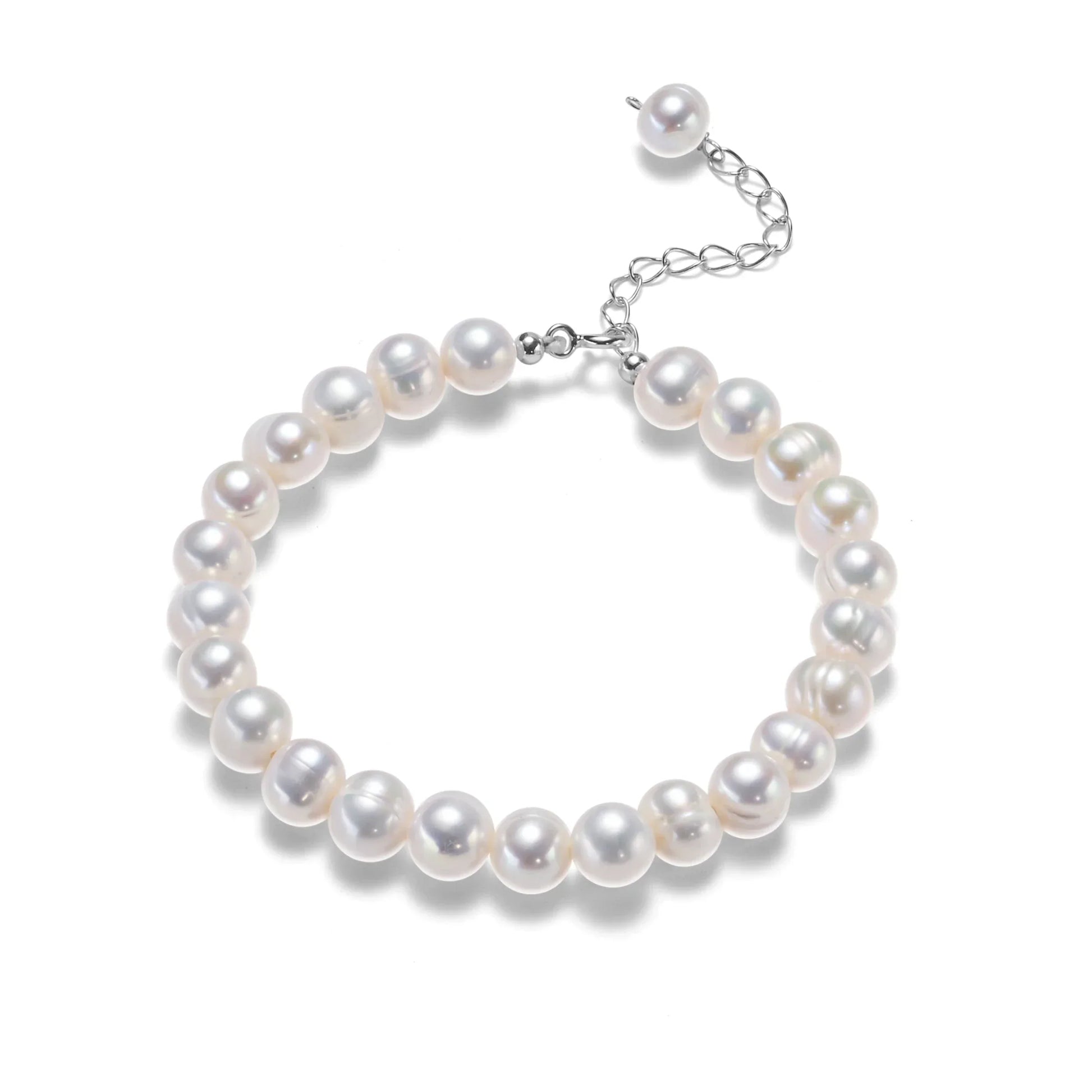 Perlenarmband Damen, weiße Süßwasserperlen, verstellbar, eleganter Schmuck, Geschenkidee.
