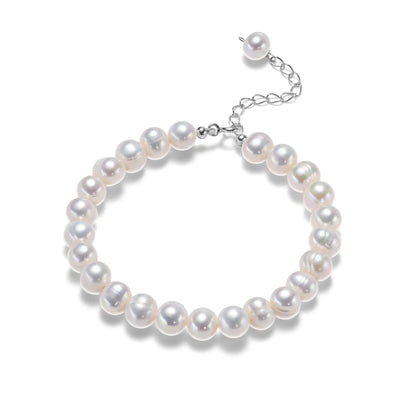 Perlenarmband Damen, weiße Süßwasserperlen, verstellbar, eleganter Schmuck, Geschenkidee.