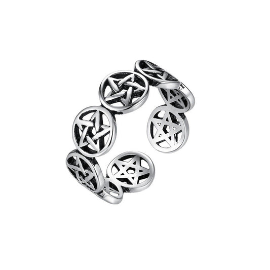Silberring mit Pentagramm-Design, verstellbar, für Damen und Herren, Schmuckaccessoire.