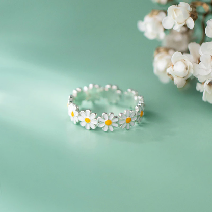 Silberner Ring mit Gänseblümchen-Design, Damen-Schmuck, Blumenring, modisch, elegant.