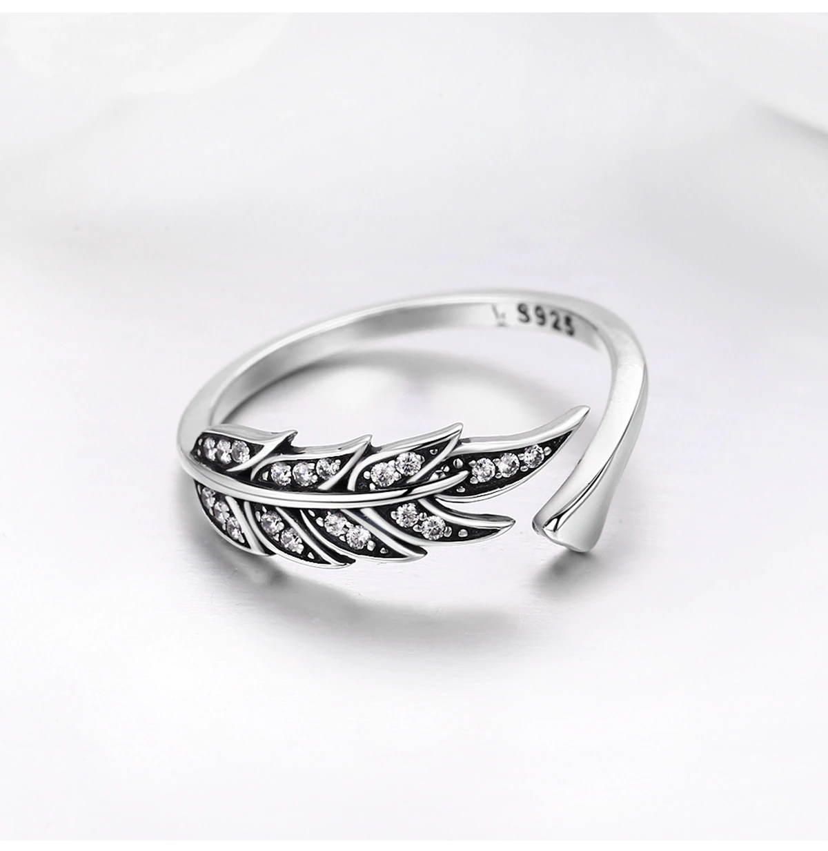Silberner Blatt-Ring mit Zirkonia-Steinen, elegantes Schmuckdesign, verstellbar, Damenring.