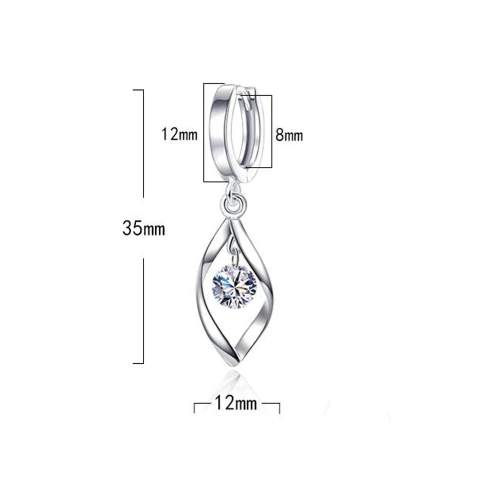 Silberne Ohrringe mit Zirkonia-Anhänger, 35mm, elegantes Design, Schmuck für Damen