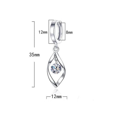 Silberne Ohrringe mit Zirkonia-Anhänger, 35mm, elegantes Design, Schmuck für Damen