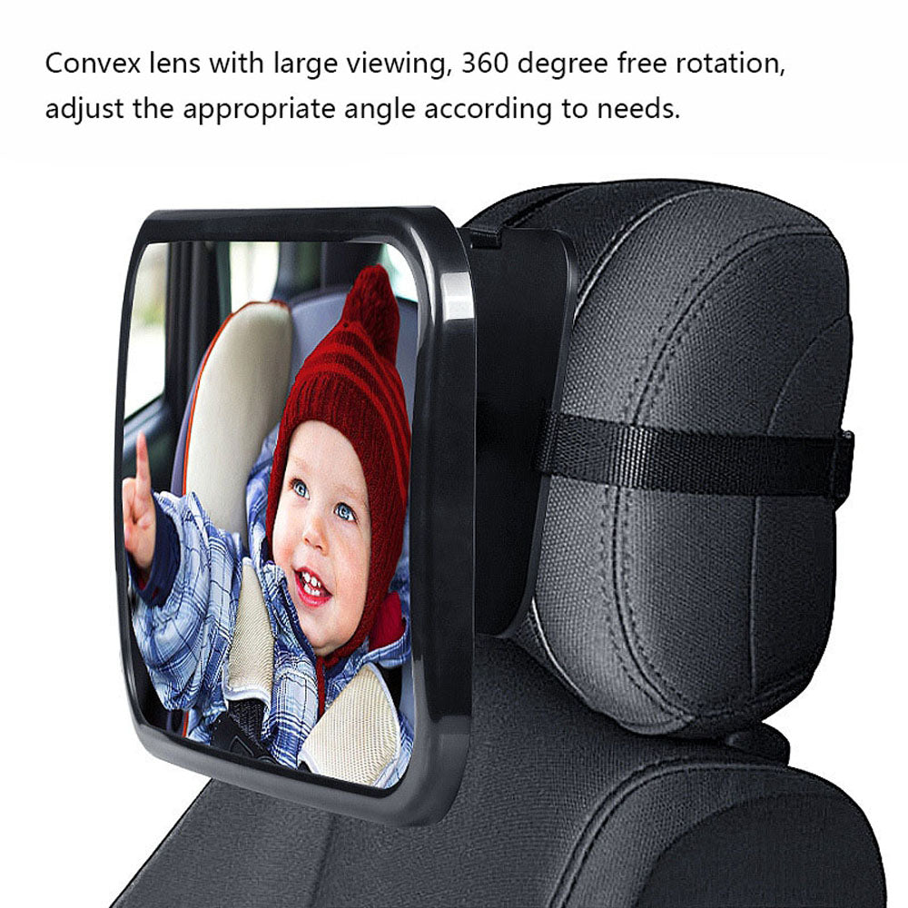 Konvexer Autospiegel für Babys, 360° drehbar, schwarz, für Rücksitzüberwachung.