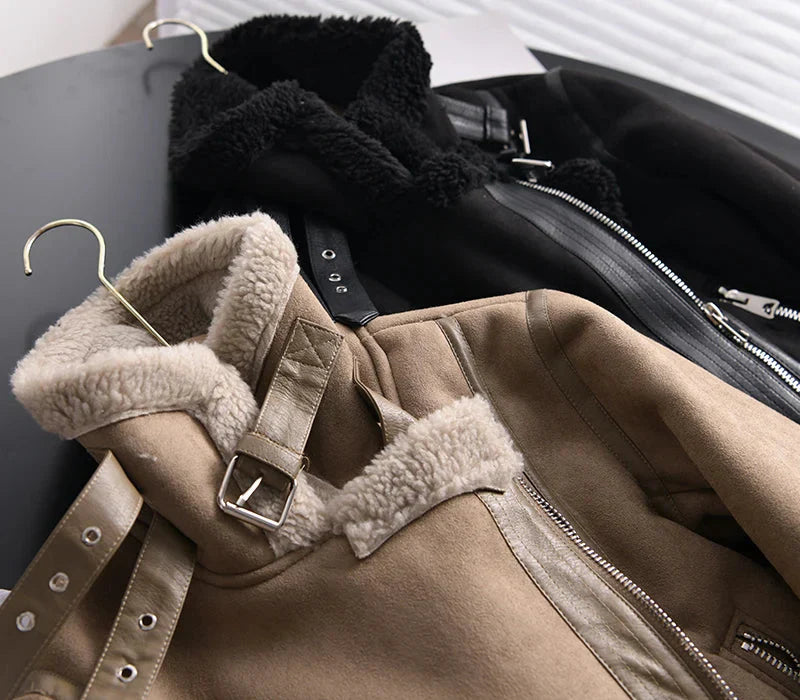 Dam Sherpa-bomberjacka i fleece med dragkedja – Amira