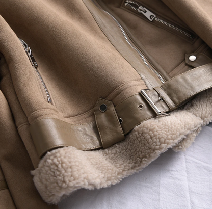 Dam Sherpa-bomberjacka i fleece med dragkedja – Amira