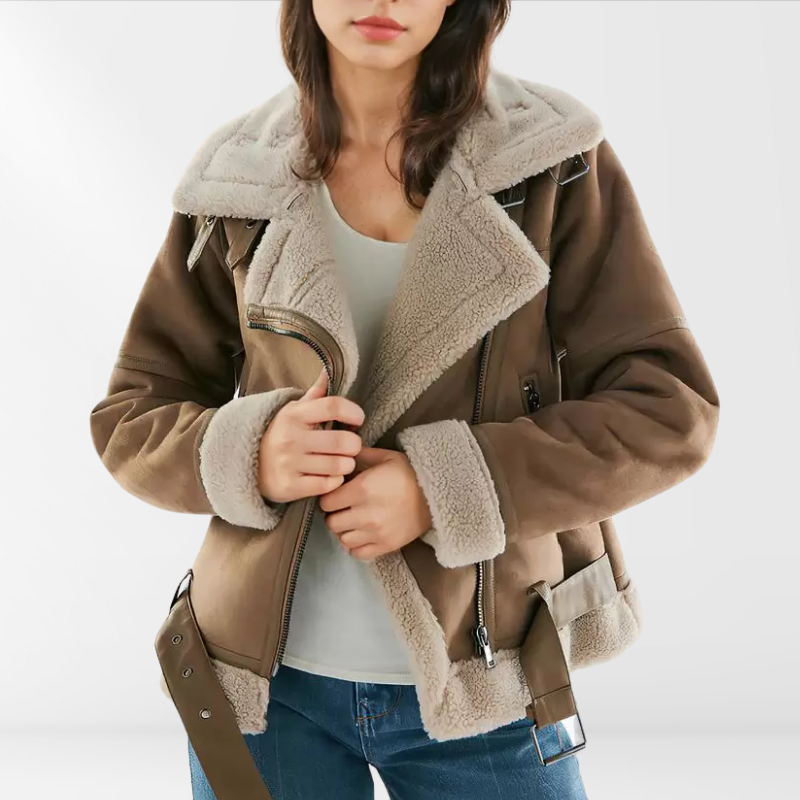 Dam Sherpa-bomberjacka i fleece med dragkedja – Amira