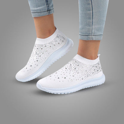 Weiße Damen-Sneaker mit Strass, atmungsaktiv, rutschfest, modisch, bequem, Freizeit.