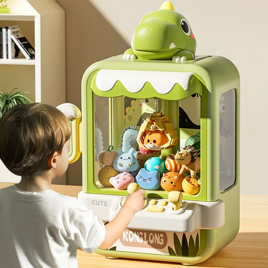 Kinderspielzeug Greifautomat Dinosaurier-Design, grün, mit Plüschtieren, interaktives Spielzeug.