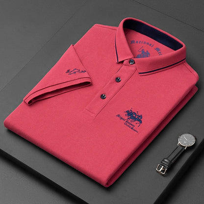 Rotes Herren-Poloshirt mit Stickerei, Baumwolle, elegante Freizeitmode, Malestique.