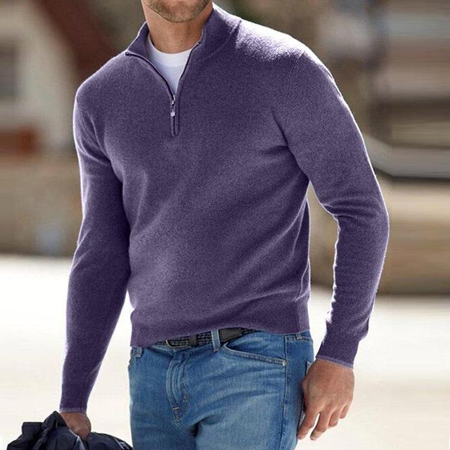 Männer-Pullover mit Reißverschluss, lila, warm, casual, aus Plüsch, ideal für Herbstmode.