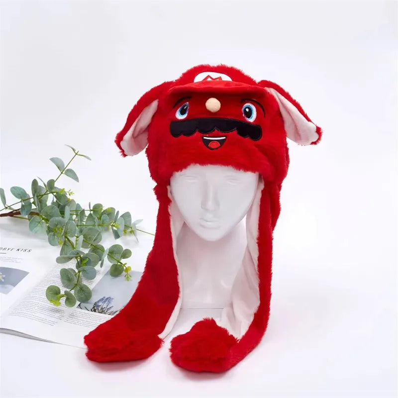 Rote Super Mario Plüschmütze mit Ohren, Kinderkostüm, Geschenkidee, Cosplay-Accessoire.