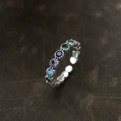 Silberring mit bunten Edelsteinen, handgefertigt, Boho-Stil, Damen-Schmuck, Geschenkidee.