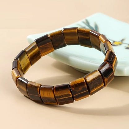 Tigerauge-Armband, braun, quadratische Perlen, Schmuck, Naturstein, modisch, Unisex-Accessoire.