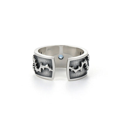 Silberring mit schwarzem Zackenmuster, offenes Design, Herrenring, Schmuckaccessoire