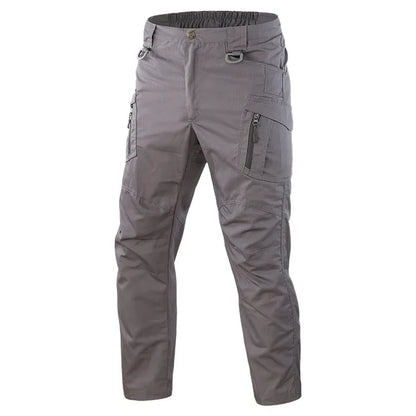 Graue taktische Herren-Cargohose, wasserfest, verschleißfest, mit mehreren Taschen.