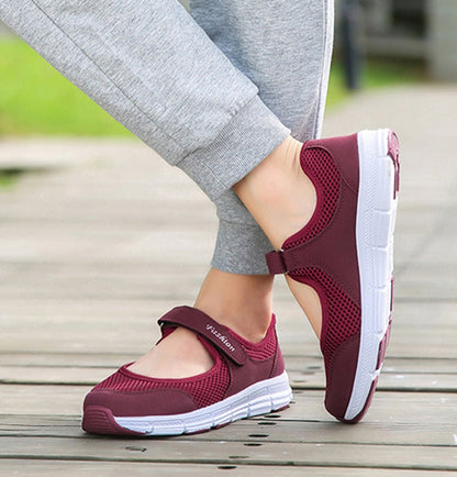 Damen Mesh Sneaker, atmungsaktiv, bequem, rot, Klettverschluss, Freizeit, rutschfest.