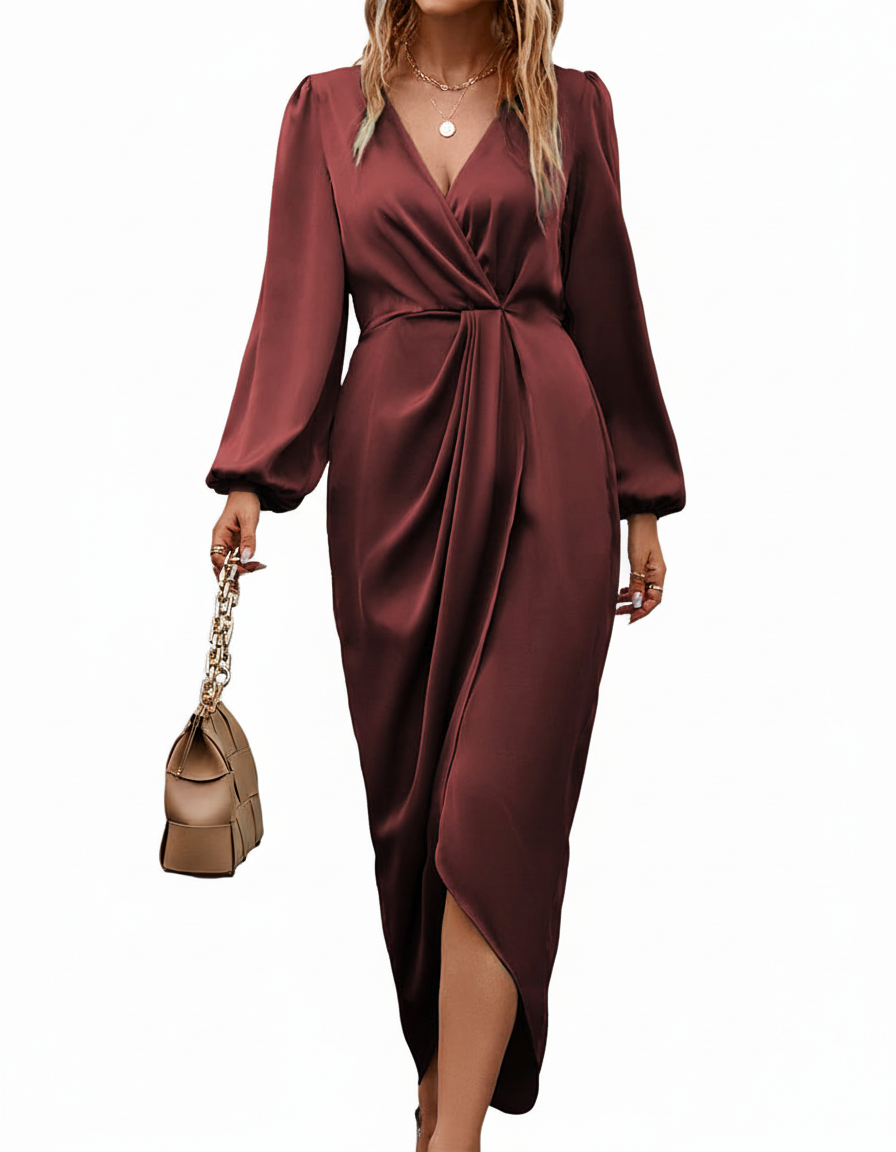 Midi-Länge Kleid - BurgundyChic 