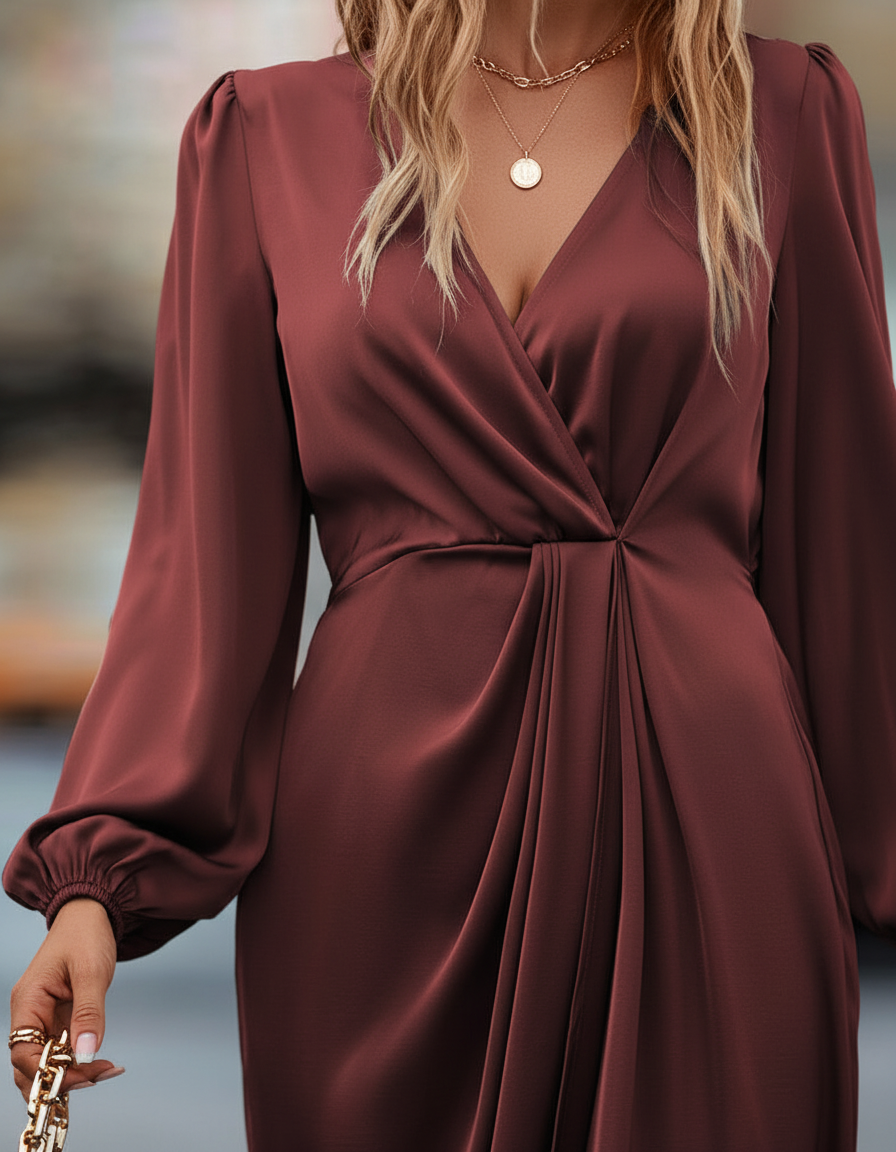 Midi-Länge Kleid - BurgundyChic 