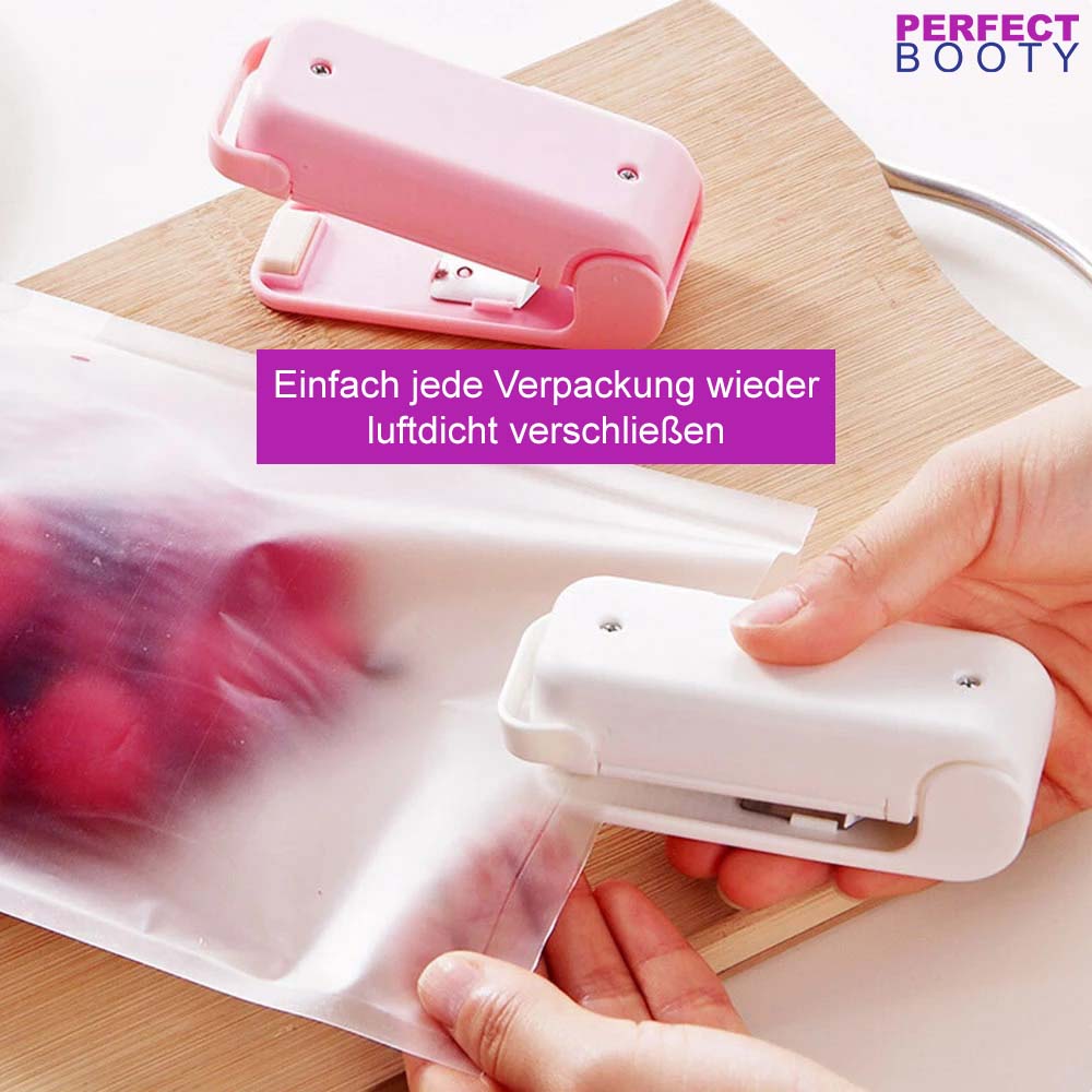 Tragbare Mini-Taschenversiegelungsmaschine, weiß, für Lebensmittelverpackungen, luftdicht.