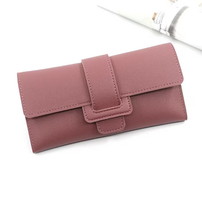 Minimalistische lange Lederbrieftasche, rosa, Damen, elegant, hochwertig, modisch.