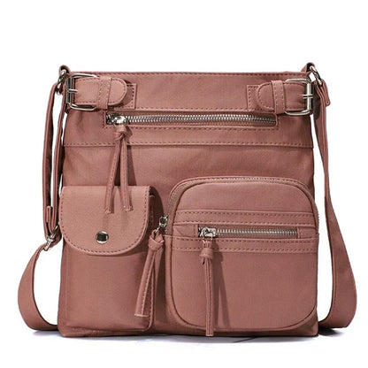 Damen Umhängetasche aus rosa PU-Leder, multifunktional, große Kapazität, modisch.