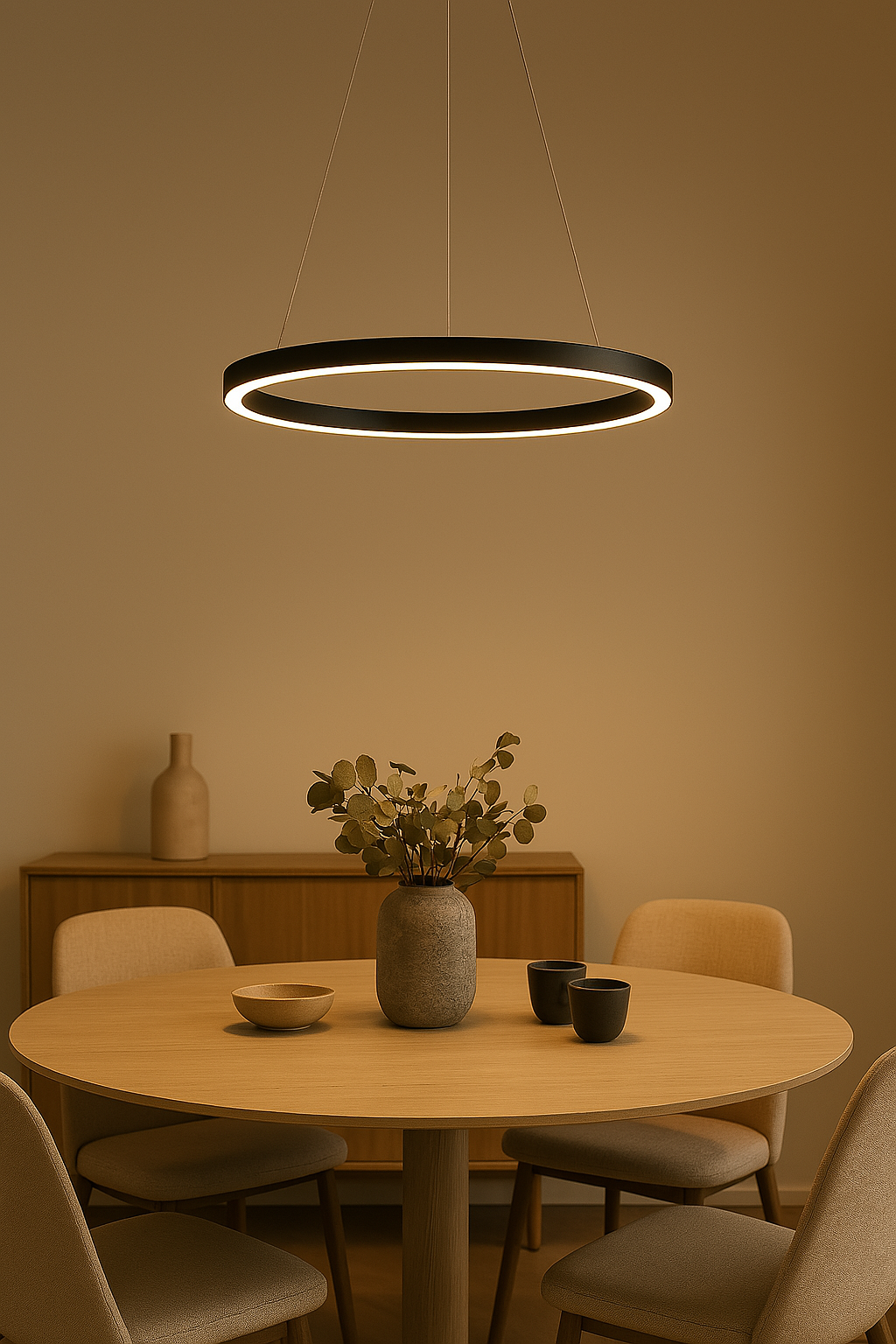 Modern LED hängande lampa – Dimbar, hållbar & stilren – Cirkulärt design för matsal, vardagsrum & kontor
