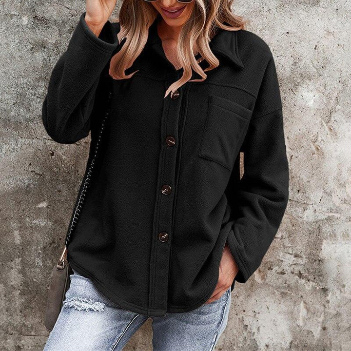 Damen Oversize Herbstjacke, schwarz, Knopfleiste, bequem, stilvoll, Freizeitmode.