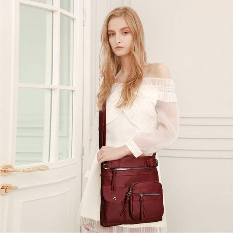 Damen Anti-Diebstahl Tasche, weinrot, multifunktional, modisch, Luca Norelli, Umhängetasche.