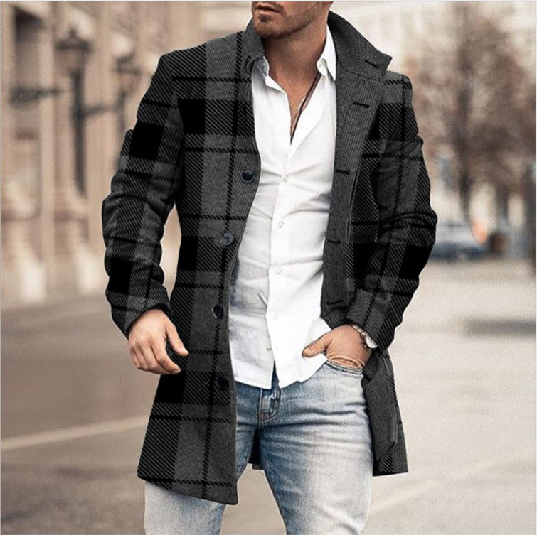 Herren Winddichte Jacke, kariert, schwarz-grau, modisch, Herbstmode, Outdoor-Bekleidung.
