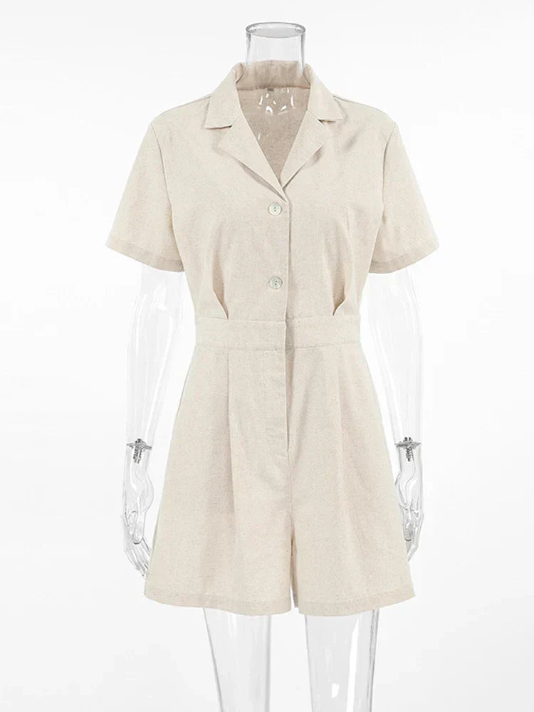 Linne sommar-jumpsuit med korta ärmar – Maelis