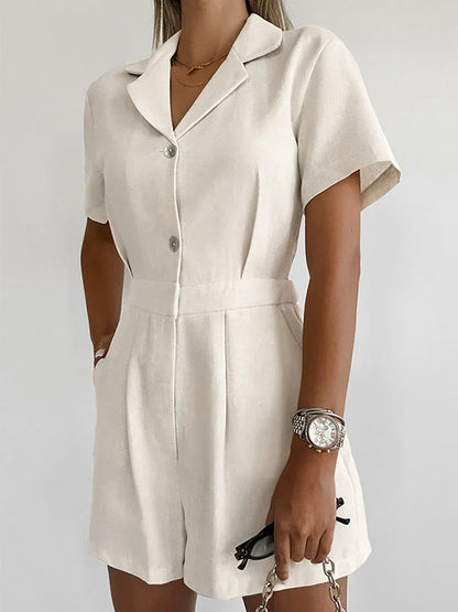 Linne sommar-jumpsuit med korta ärmar – Maelis