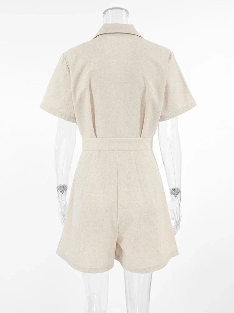 Linne sommar-jumpsuit med korta ärmar – Maelis