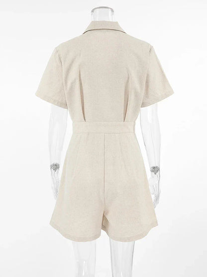 Linne sommar-jumpsuit med korta ärmar – Maelis